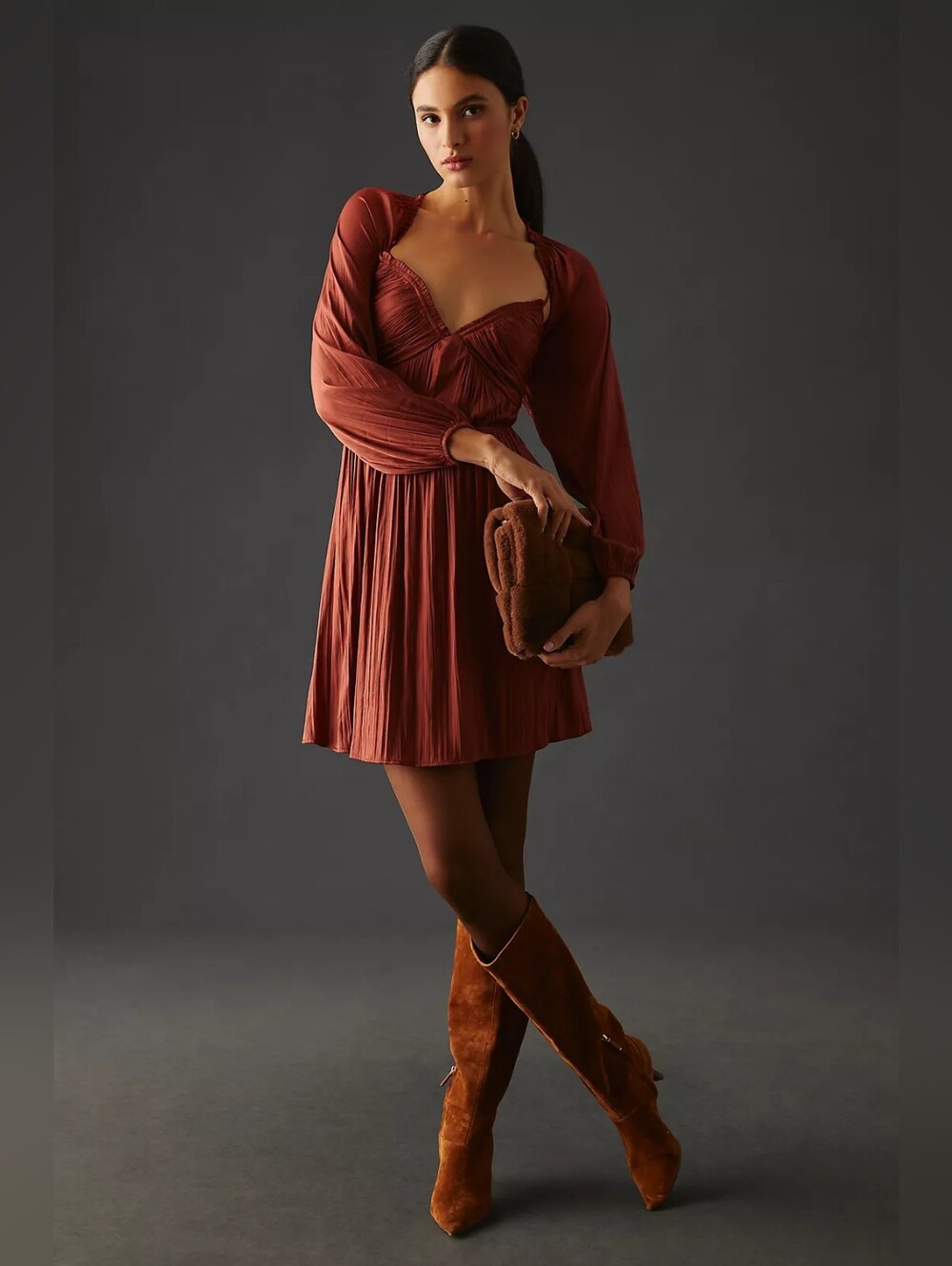 By Anthropologie Shirred Cutout Mini Dress Rust Orange Boho Open Back Party Sz M